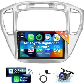 [8 CORE 2G+64G] Car Radio for Toyota Highlander 2000-2007 with Wireless Apple Carplay/Android Auto, 9 Inch Android 13 IPS Touch Screen Car Stereo, Bluetooth, GPS, WiFi, SWC, DSP + Backup Camera