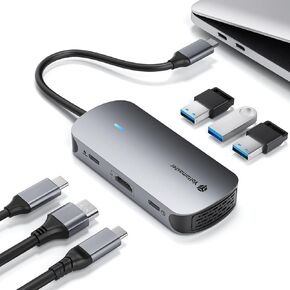 Yottamaster USB-C Hub 6 Ports with 4K HDMI Display, Three 5Gbps USB-A & One 5Gbps USB-C Data Ports, 100W PD Input, Powered USB3.0 Hub, USB to HDMI Adapter for PC/Laptop