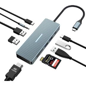 USB C Hub, 10 in 1 Adapter with 4K HDMI, USB 3.0 x 2, USB-C 3.0, USB 2.0 x 2, 100W Power Delivery, SD/TF Card Reader, Audio, Docking Station for Laptop, iPad