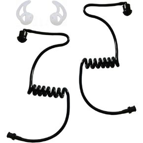 2 Pack Black Radio Earpiece Acoustic Tube FBI Style for Two-Way Radio Headsets Motorola Kenwood Baofeng Walkie Talkie with Fins Ear Mold