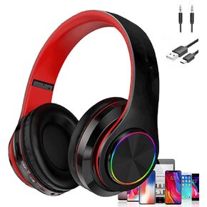 Over Ear Kids Bluetooth Headphones, Colorful LED Lights Headphones with Built-in Mic, Wired & Wireless Lightweight Foldable HiFi Stereo Headset for Classroom, Home, Gift, Tablet, Adult, Game(Blue)