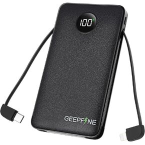 GEEPFINE Portable Charger Fast Charging Power Bank 10000mah with Cables for iPhone Compatible with Samsung Galaxy and Other Phones Lightweight Phone Battery Pack PD20W QC22.5W Portable Power Bank