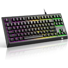 Gaming Keyboard Customizable RGB, 87 Keys Wired TKL Mechanical Keyboard with Macro Keys for Laptop, PS4, Xbox, PC Gaming and Work(Blue Switch)