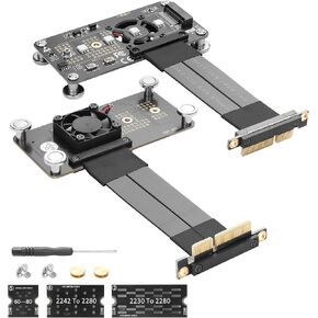 CERRXIAN M.2 NVME M-key SSD to PCI-E 4X Extension Cable with Cooling Fan and Automatic Discoloration LED,Supports 2230/2242 / 2260/2280 M.2 NGFF NVME SSD