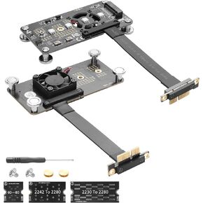 CERRXIAN M.2 NVME M-key SSD to PCI-E 4X Extension Cable with Cooling Fan and Automatic Discoloration LED,Supports 2230/2242 / 2260/2280 M.2 NGFF NVME SSD