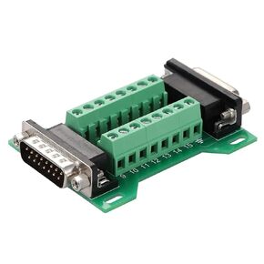 DB15 Male to Female Terminal Breakout Board, RS232 D-SUB Serial to 15pin Port Terminal Block Gender Changer Connector
