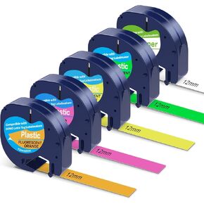 5 Pack LT Label Tape Replacement for Dymo Letratag Label Maker Refills 12mm x 4m Plastic Color Labels Waterproof Labels Letra Tag LT100T LT100H QX50 Label Maker…