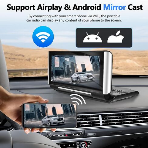 Newest Wireless Carplay Portable Car Stereo, 6.86-Inch Foldable Touchscreen with Android Auto, Mirror Link, Car Radio Receiver with FM Transmitter/Bluetooth Hansfree, AUX, Voice Control+Backup Camera in Saudi Arabia