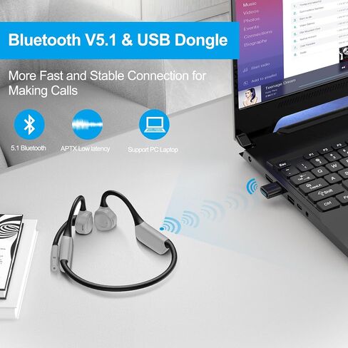 سماعات أذن مفتوحة من Smof مع ميكروفون، مع دونجل USB، سماعة بلوتوث 5.1 خفيفة الوزن مع ميكروفون لإلغاء الضوضاء وزر كتم الصوت للأعمال المكتبية/الألعاب in Kuwait