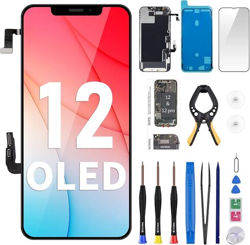 [OLED] استبدال شاشة iPhone 12 مقاس 6.1 بوصة لهاتف iPhone 12 Pro OLED تعمل باللمس محول رقمي مجموعة كاملة مع طقم إصلاح سماعة الأذن أدوات إصلاح الزجاج حصيرة المسمار المغناطيسي A2172 A2402 A2403 A2404 in Saudi Arabia