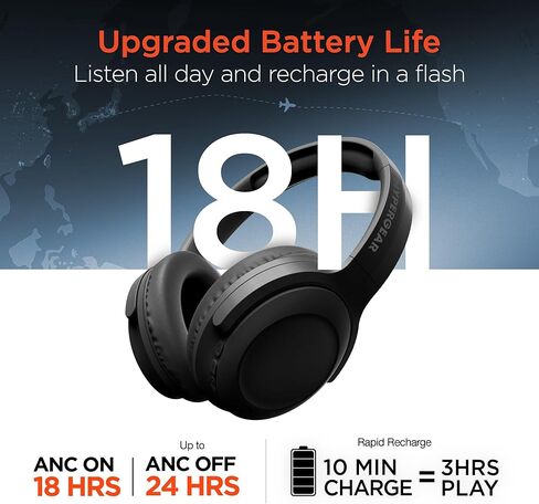 سماعات رأس هايبرسيل ستيلث 2 ANC اللاسلكية بتقنية البلوتوث بخاصية إلغاء الضوضاء - فوق الأذن، صوت بلوتوث عالي الدقة، صوت جهير عميق، شحن سريع، ميكروفونات مزدوجة لإلغاء الضوضاء، تقنية إلغاء الصوت اللاسلكية - أسود in Kuwait