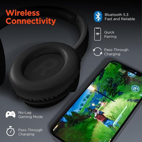 سماعات رأس هايبرسيل ستيلث 2 ANC اللاسلكية بتقنية البلوتوث بخاصية إلغاء الضوضاء - فوق الأذن، صوت بلوتوث عالي الدقة، صوت جهير عميق، شحن سريع، ميكروفونات مزدوجة لإلغاء الضوضاء، تقنية إلغاء الصوت اللاسلكية - أسود in Kuwait