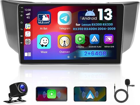 [2G+64G] لسيارة Lexus RX300 RX330 RX350 RX400H 2003-2009، Android Car Stereo Wireless CarPlay Android Auto، راديو ملاحة GPS بشاشة لمس 9 بوصات مع كاميرا احتياطية WiFi BT FM RDS in Saudi Arabia
