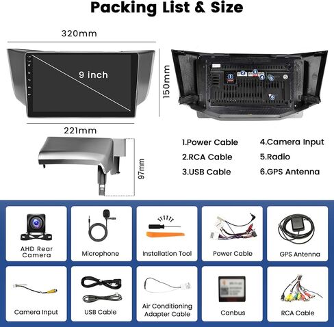 [2G+64G] لسيارة Lexus RX300 RX330 RX350 RX400H 2003-2009، Android Car Stereo Wireless CarPlay Android Auto، راديو ملاحة GPS بشاشة لمس 9 بوصات مع كاميرا احتياطية WiFi BT FM RDS in Saudi Arabia