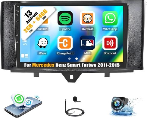 [2+64G] ستيريو سيارة Android 13 لسيارة Mercedes Benz Smart Fortwo 2011-2015 مع Carplay اللاسلكي وAndroid Auto، راديو سيارة بشاشة تعمل باللمس 9 بوصة مع مرآة Link GPS WiFi Bluetooth FM/RDS SWC HiFi+كاميرا احتياطية in Saudi Arabia