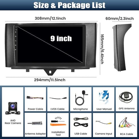 [2+64G] ستيريو سيارة Android 13 لسيارة Mercedes Benz Smart Fortwo 2011-2015 مع Carplay اللاسلكي وAndroid Auto، راديو سيارة بشاشة تعمل باللمس 9 بوصة مع مرآة Link GPS WiFi Bluetooth FM/RDS SWC HiFi+كاميرا احتياطية in Saudi Arabia
