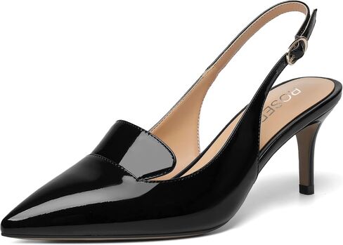 ROSERWISH إمرأة مثير إبزيم أنيق Slingback براءة اختراع وأشار اصبع القدم العمل Stiletto منتصف كعب مضخات فستان أحذية 2.5 بوصة in Kuwait