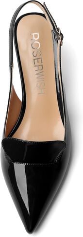 ROSERWISH إمرأة مثير إبزيم أنيق Slingback براءة اختراع وأشار اصبع القدم العمل Stiletto منتصف كعب مضخات فستان أحذية 2.5 بوصة in Kuwait