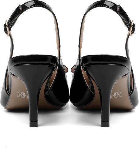 ROSERWISH إمرأة مثير إبزيم أنيق Slingback براءة اختراع وأشار اصبع القدم العمل Stiletto منتصف كعب مضخات فستان أحذية 2.5 بوصة in Kuwait