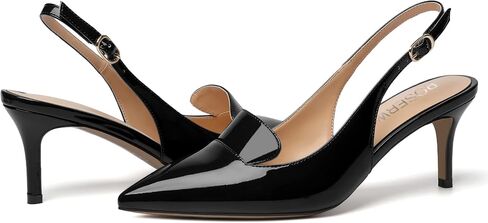 ROSERWISH إمرأة مثير إبزيم أنيق Slingback براءة اختراع وأشار اصبع القدم العمل Stiletto منتصف كعب مضخات فستان أحذية 2.5 بوصة in Kuwait