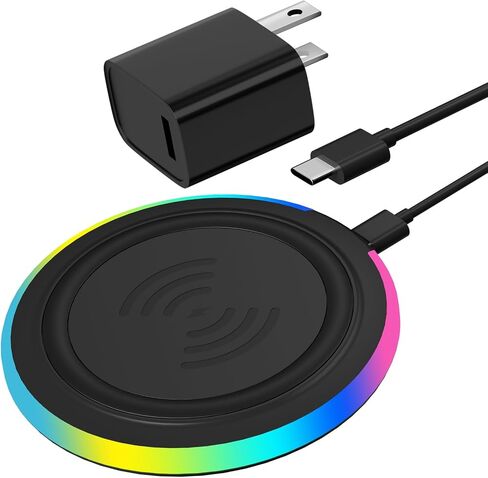 Wireless Charger Pad, 15W Max Fast RGB Wireless Charging Pad Compatible iPhone 14/14 Plus/14 Pro/14 Pro Max/13/13 Mini/SE 2022/12/11, Samsung Galaxy S22/S21/S20,For AirPods 3 2 Pro(No AC Adapter) Pink in Saudi Arabia