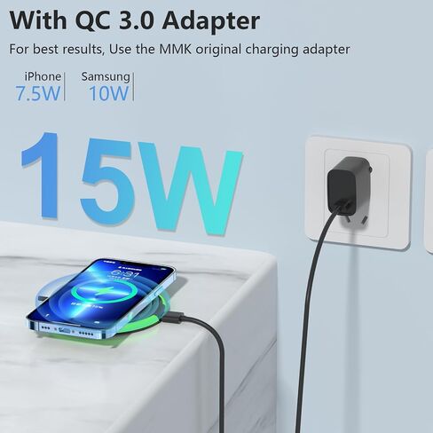 Wireless Charger Pad, 15W Max Fast RGB Wireless Charging Pad Compatible iPhone 14/14 Plus/14 Pro/14 Pro Max/13/13 Mini/SE 2022/12/11, Samsung Galaxy S22/S21/S20,For AirPods 3 2 Pro(No AC Adapter) Pink in Saudi Arabia