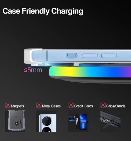 Wireless Charger Pad, 15W Max Fast RGB Wireless Charging Pad Compatible iPhone 14/14 Plus/14 Pro/14 Pro Max/13/13 Mini/SE 2022/12/11, Samsung Galaxy S22/S21/S20,For AirPods 3 2 Pro(No AC Adapter) Pink in Saudi Arabia
