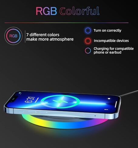 Wireless Charger Pad, 15W Max Fast RGB Wireless Charging Pad Compatible iPhone 14/14 Plus/14 Pro/14 Pro Max/13/13 Mini/SE 2022/12/11, Samsung Galaxy S22/S21/S20,For AirPods 3 2 Pro(No AC Adapter) Pink in Saudi Arabia