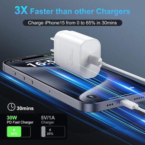 iPhone 15 Pro Max Charger Fast Charging, 30W USB C Wall Charger Block With 10 FT USB C to C Long Charging Cable Cord for iPhone 15 Pro/15 Pro Max/15 Plus,iPad Pro/Air/Mini, Samsung galaxy S24/23 Ultra in Saudi Arabia