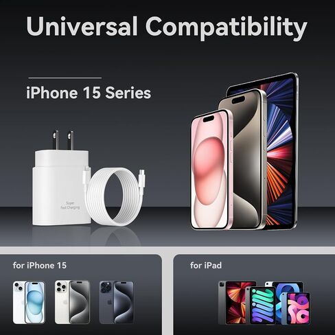 iPhone 15 Pro Max Charger Fast Charging, 30W USB C Wall Charger Block With 10 FT USB C to C Long Charging Cable Cord for iPhone 15 Pro/15 Pro Max/15 Plus,iPad Pro/Air/Mini, Samsung galaxy S24/23 Ultra in Saudi Arabia