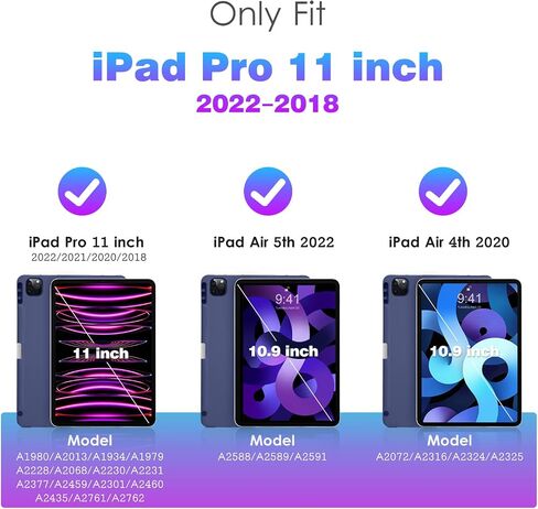 DTTO Case for iPad Pro 11 inch 4th/3rd/2nd/1st Generation 2022/2021/2020/2018, Slim Trifold Stand Soft TPU Back Cover with Built-in Pencil Holder,Also Fit iPad Air 5/4, [Auto Sleep/Wake],Navy Blue in Saudi Arabia