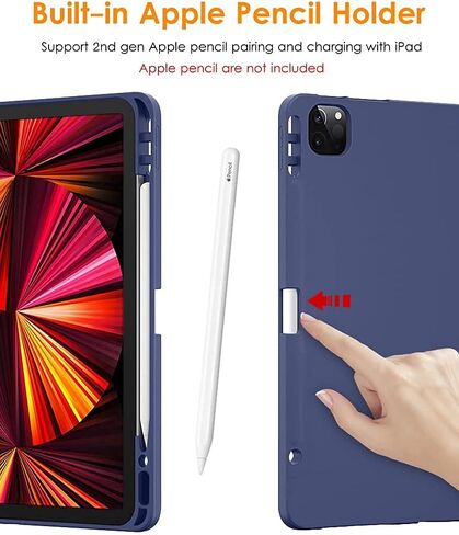 DTTO Case for iPad Pro 11 inch 4th/3rd/2nd/1st Generation 2022/2021/2020/2018, Slim Trifold Stand Soft TPU Back Cover with Built-in Pencil Holder,Also Fit iPad Air 5/4, [Auto Sleep/Wake],Navy Blue in Saudi Arabia