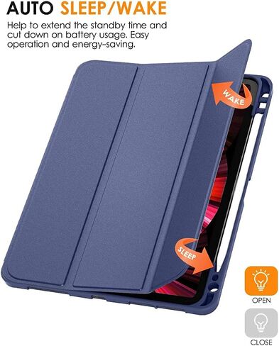 DTTO Case for iPad Pro 11 inch 4th/3rd/2nd/1st Generation 2022/2021/2020/2018, Slim Trifold Stand Soft TPU Back Cover with Built-in Pencil Holder,Also Fit iPad Air 5/4, [Auto Sleep/Wake],Navy Blue in Saudi Arabia