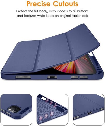 DTTO Case for iPad Pro 11 inch 4th/3rd/2nd/1st Generation 2022/2021/2020/2018, Slim Trifold Stand Soft TPU Back Cover with Built-in Pencil Holder,Also Fit iPad Air 5/4, [Auto Sleep/Wake],Navy Blue in Saudi Arabia