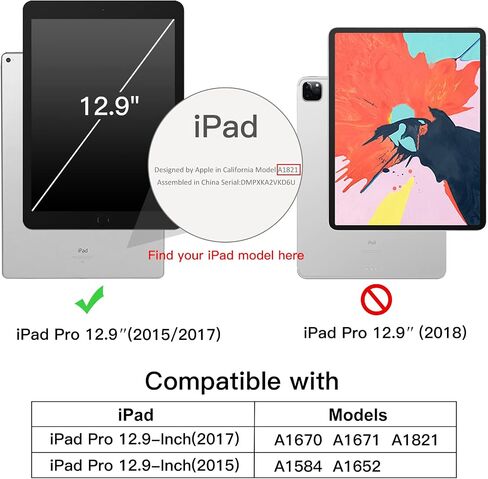 حافظة JETech لجهاز iPad Pro 12.9 بوصة (موديل 2015/2017، الجيل الأول/الثاني)، غطاء خلفي صلب واقٍ للكمبيوتر اللوحي ناعم الملمس، تنبيه/غفو تلقائي (أسود) in Saudi Arabia