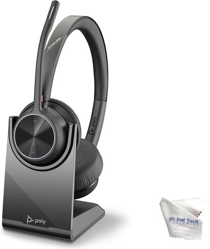 Poly Voyager 4320 UC Wireless Bluetooth Duo Headset (USB-A) Teams Version - Global Teck Bundle with Microfiber Cloth - for Deskphone, PC/Mac, Works with Zoom, RingCentral in Saudi Arabia