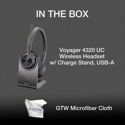 Poly Voyager 4320 UC Wireless Bluetooth Duo Headset (USB-A) Teams Version - Global Teck Bundle with Microfiber Cloth - for Deskphone, PC/Mac, Works with Zoom, RingCentral in Saudi Arabia