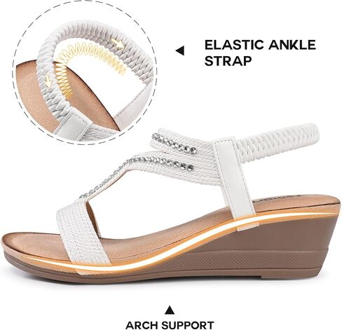 TEMOFON Wedge Sandals for Women Dressy: Low Wedge Sandals Women Comfortable Dressy Walking - Summer Casual Elastic Strappy Open Toe Rhinestone Shoes in Saudi Arabia