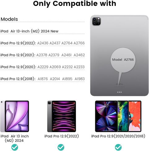 Nillkin لجهاز iPad Air 13 بوصة لوحة المفاتيح (M2، 2024)، حافظة مغناطيسية iPad Pro 12.9، لوحة مفاتيح وحامل قابلين للفصل، مع حامل جداري مغناطيسي، صورة/منظر طبيعي ipad air الجديد 13 بوصة مع إضاءة خلفية للوحة التتبع in Kuwait