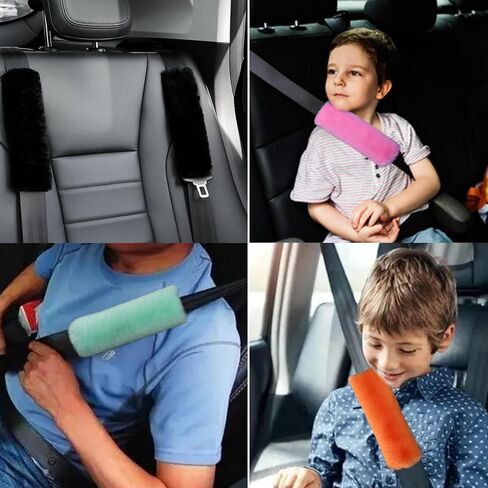 JXJKMMN 4-Pack Soft Plush Seatbelt Covers for Kids,Carseat Shoulder Padding Car Stroller Strap Cover Driving Protection Strap Cover Seat Belt Cushions Pads for Boys Girls (Black) in Saudi Arabia