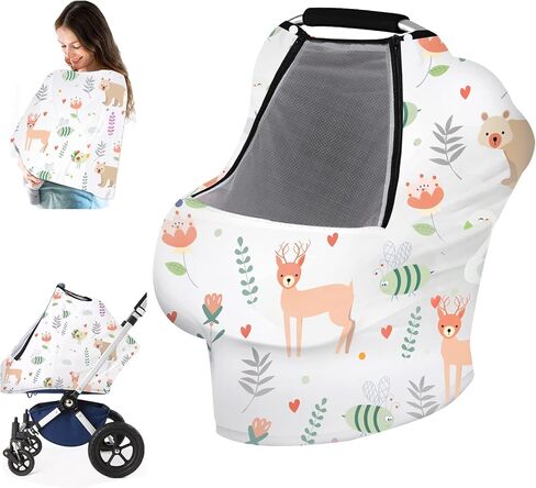 Car Seat Covers for Babies,YZNlife Baby Car seat Cover Boy Girl, Infant Stroller Sun Shade Canopy, Adjustable Peep & Breathable Mesh Window,Protects Baby from Wind,Sun,Mosquito in Saudi Arabia