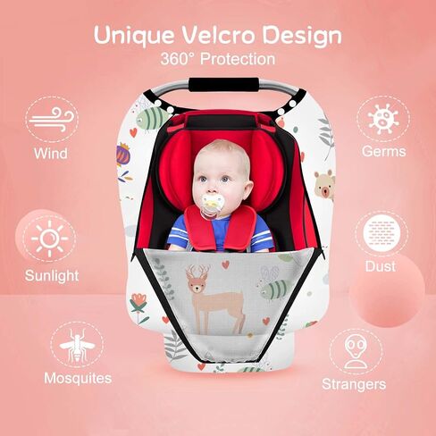 Car Seat Covers for Babies,YZNlife Baby Car seat Cover Boy Girl, Infant Stroller Sun Shade Canopy, Adjustable Peep & Breathable Mesh Window,Protects Baby from Wind,Sun,Mosquito in Saudi Arabia