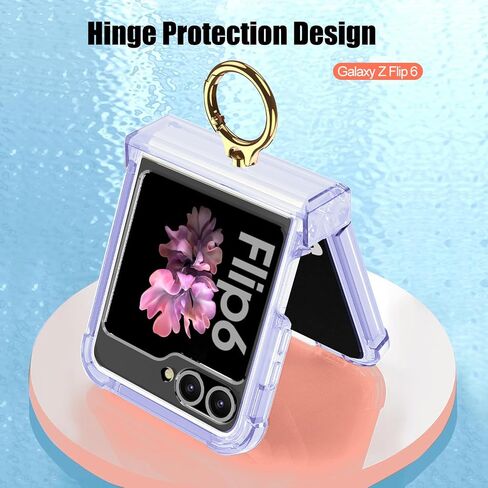 Case for Samsung Galaxy Z Flip 6 Clear Case with Hinge Protection and Ring Stand, Slim Crystal Transparent Scratchproof Protective Cover for Samsung Galaxy Z Flip 6 (Black) in Kuwait