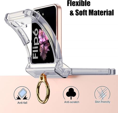 Case for Samsung Galaxy Z Flip 6 Clear Case with Hinge Protection and Ring Stand, Slim Crystal Transparent Scratchproof Protective Cover for Samsung Galaxy Z Flip 6 (Black) in Kuwait