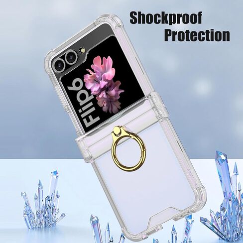Case for Samsung Galaxy Z Flip 6 Clear Case with Hinge Protection and Ring Stand, Slim Crystal Transparent Scratchproof Protective Cover for Samsung Galaxy Z Flip 6 (Black) in Kuwait