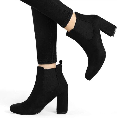 Allegra K Women's Round Toe Chunky High Heels Ankle Chelsea Boots in Saudi Arabia