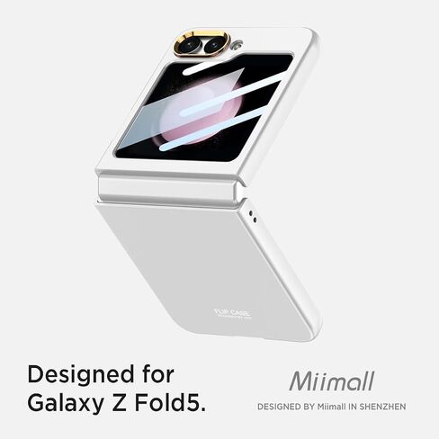 حافظة Miimall لهاتف Samsung Galaxy Z Flip 5 مع واقي شاشة، حافظة نحيفة للغاية ذات ملمس جلدي عالي الشفافية وواقي شاشة لهاتف Flip 5 - فضي in Kuwait