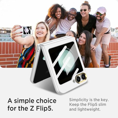 حافظة Miimall لهاتف Samsung Galaxy Z Flip 5 مع واقي شاشة، حافظة نحيفة للغاية ذات ملمس جلدي عالي الشفافية وواقي شاشة لهاتف Flip 5 - فضي in Kuwait