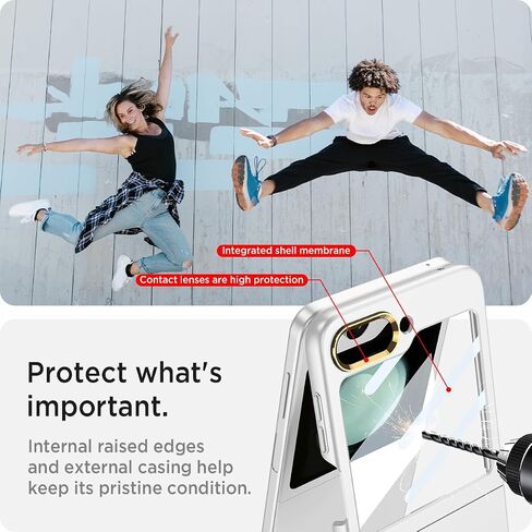 حافظة Miimall لهاتف Samsung Galaxy Z Flip 5 مع واقي شاشة، حافظة نحيفة للغاية ذات ملمس جلدي عالي الشفافية وواقي شاشة لهاتف Flip 5 - فضي in Kuwait