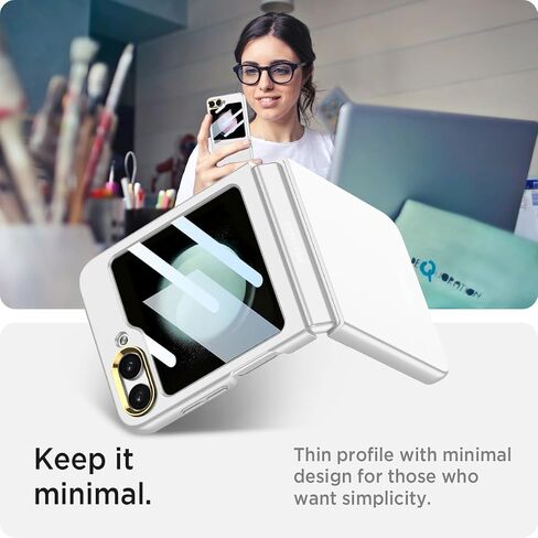 حافظة Miimall لهاتف Samsung Galaxy Z Flip 5 مع واقي شاشة، حافظة نحيفة للغاية ذات ملمس جلدي عالي الشفافية وواقي شاشة لهاتف Flip 5 - فضي in Kuwait